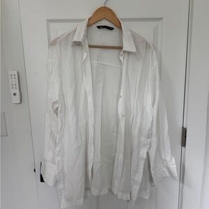 Zara White Casual Button Down Shirt Relaxed Fit
